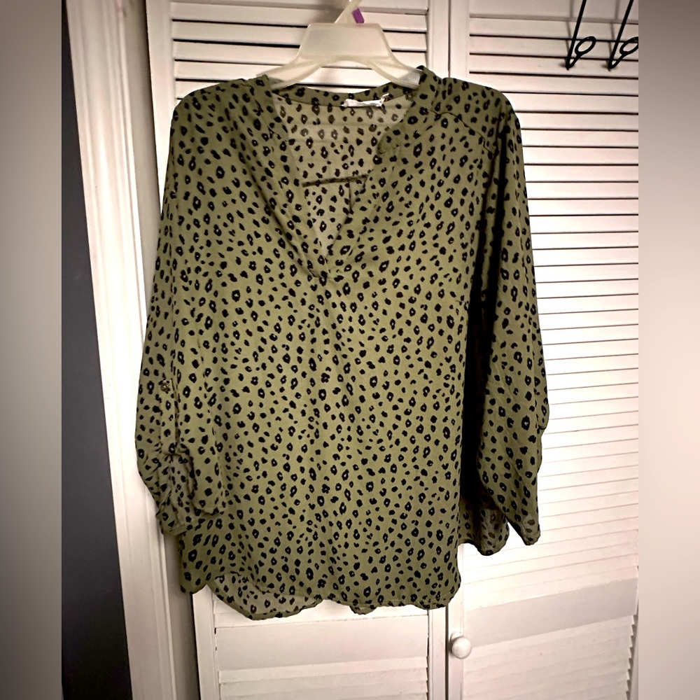 Lush Leopard Print Green Plus Size Top 2X